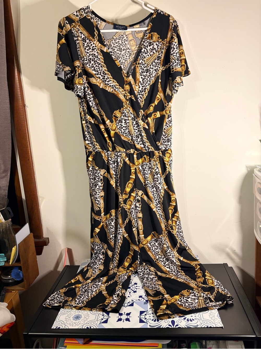 Scarlett Black Jumper with Gold Chain & Leopard Print